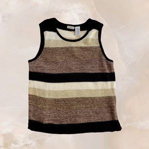WHITE STAG Woman Vintage Sweater Vest Knit White Brown Tan Black NWT 22W / 24W